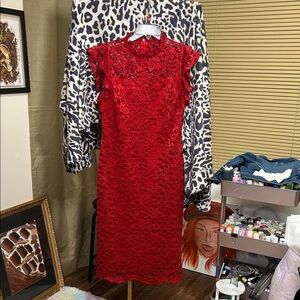 Enfocus Studio Red Lace Midi Dress